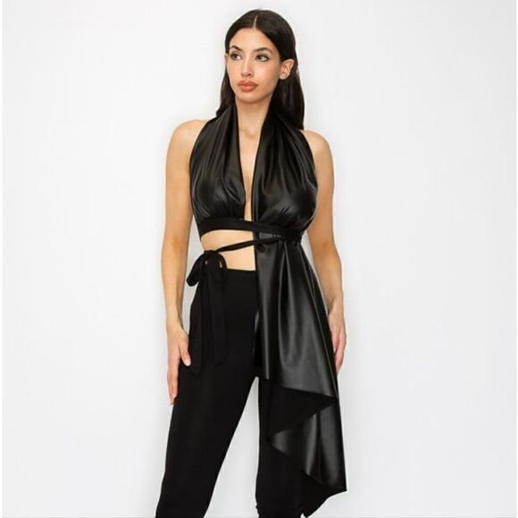 Black Faux leather top pants set‎ - Picture 1 of 4